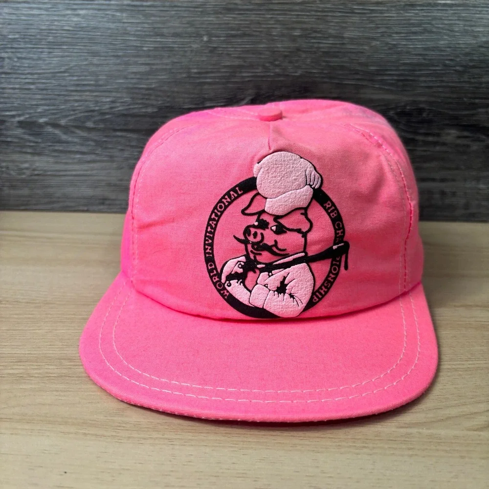 Vintage‎ Rib Championship Hat Cap Snapback Pink World Invitiational Grilling